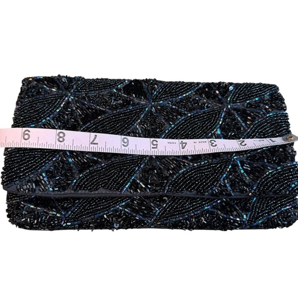 NWT Sfera Femme Black Beaded Evening Bag Handbag Clutch purse Chain Elegant B16 - Picture 5 of 9